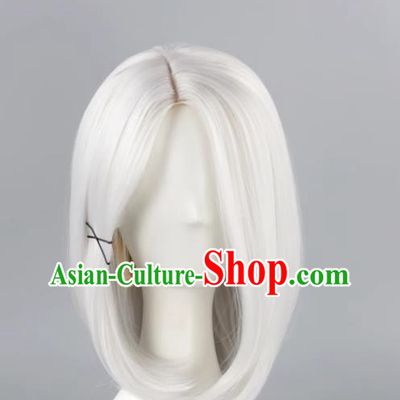 3 7 Points Scalp Silver White Cos Anime Wig For Men And Women