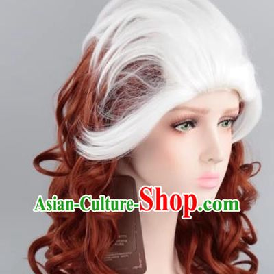 White Gradient Brown Long Curly Hair Cos Wig