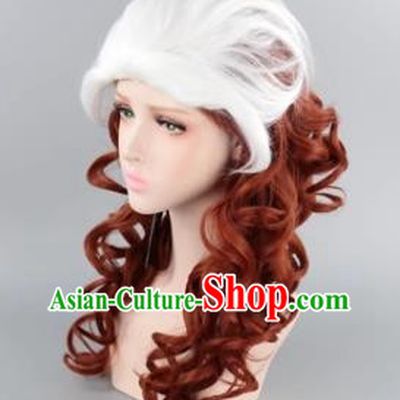 White Gradient Brown Long Curly Hair Cos Wig