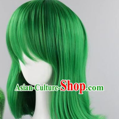 Inside Out Hates The Reverse Warped Mixed Green Short Hair Flip Up Style Cosplay Anime Wig