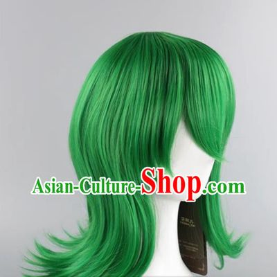 Inside Out Hates The Reverse Warped Mixed Green Short Hair Flip Up Style Cosplay Anime Wig