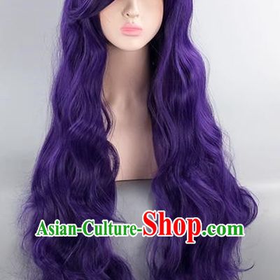 Vocaloid Sword Spring And Autumn Mo Qingxian 80CM Dark Purple Arjuna Maru Long Curly Hair COS Wig