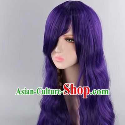 Vocaloid Sword Spring And Autumn Mo Qingxian 80CM Dark Purple Arjuna Maru Long Curly Hair COS Wig