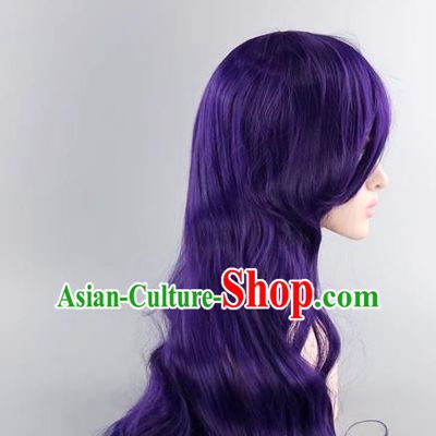 Vocaloid Sword Spring And Autumn Mo Qingxian 80CM Dark Purple Arjuna Maru Long Curly Hair COS Wig