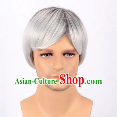 European And American Black Gradient White Men Short Hair Short Straight Hair Men Fake Hair Cos Full Wig