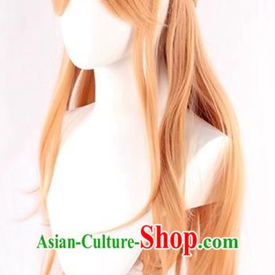 100CM Long Straight Hair Anime Miko Warm Orange Cospaly Wig