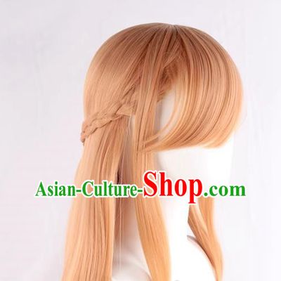 100CM Long Straight Hair Anime Miko Warm Orange Cospaly Wig