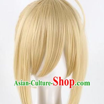 Fate Zero Saber Single Ponytail Lily With Dull Hair Light Yellow Cos Female Wig
