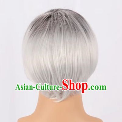 European And American Black Gradient White Men Short Hair Short Straight Hair Men Fake Hair Cos Full Wig