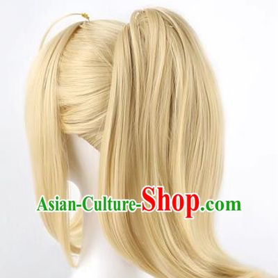Fate Zero Saber Single Ponytail Lily With Dull Hair Light Yellow Cos Female Wig