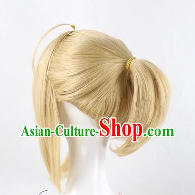 Fate Zero Saber Single Ponytail Lily With Dull Hair Light Yellow Cos Female Wig