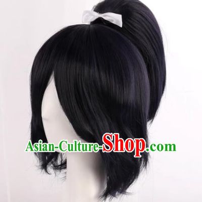 Yamato Mamoru Yasuda Cos Wig Sword Flurry Black And Blue Reverse Curled Hair Card Full Top Anime Fake Hair