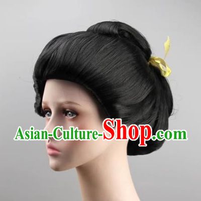 Japanese Geisha And Oiran Large Pan Head Costume Imperial Concubine Head Black Female Performance COS Wig