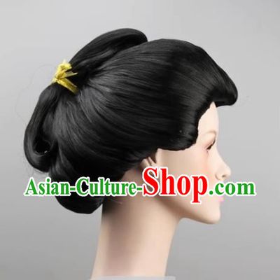 Japanese Geisha And Oiran Large Pan Head Costume Imperial Concubine Head Black Female Performance COS Wig