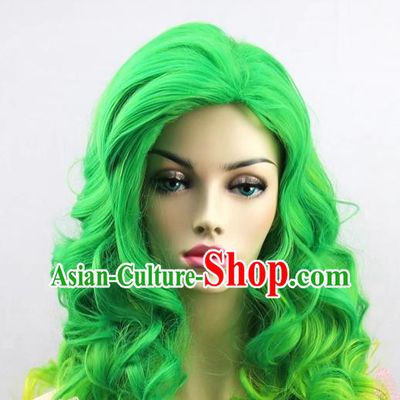 Green Yellow Wig Lady Gaga Hairstyle Long Curly Hair Gradient Color Cosplay