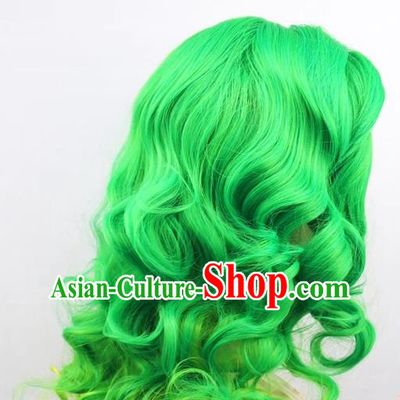 Green Yellow Wig Lady Gaga Hairstyle Long Curly Hair Gradient Color Cosplay
