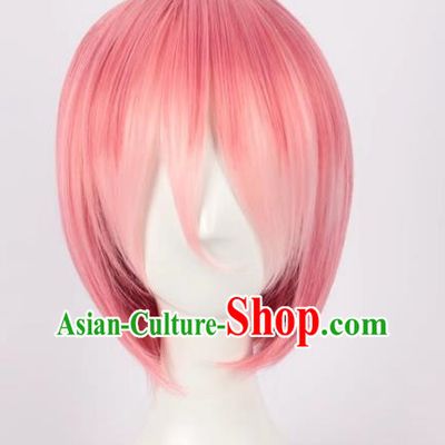 A Different World From Scratch Gradient Pink Maid Ram Adult Short Hair Cos Wig