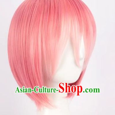 A Different World From Scratch Gradient Pink Maid Ram Adult Short Hair Cos Wig