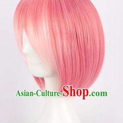 A Different World From Scratch Gradient Pink Maid Ram Adult Short Hair Cos Wig