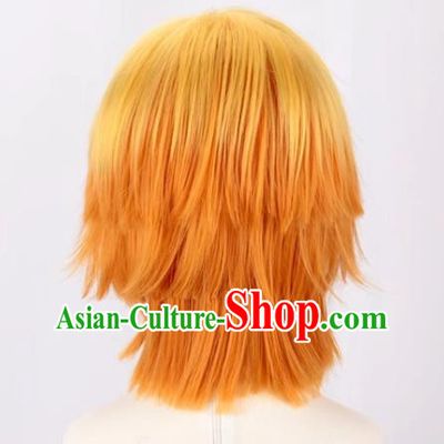 Demon Slayer Cos My Wife Zenitsu Yellow Gradient Orange Curled Short Hair Cosplay Wig