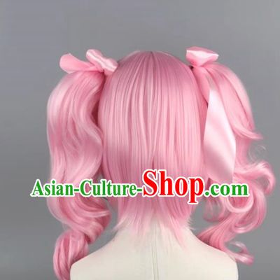 Bang Dream Aya Maruyama Light Pink Body Double Ponytail Short Curly Cosplay Wig