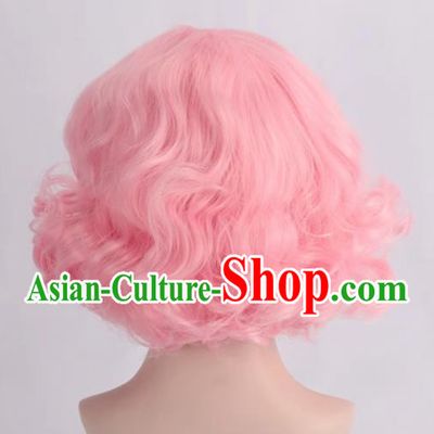 European And American Light Pink Short Curly Hair With Bangs And Full Headband For Women With Fake Hair Cos Wig