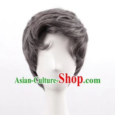 Stage Props Show Grandpa Wig Middle Aged Gray Male Short Hair Hood Cosplay Wig