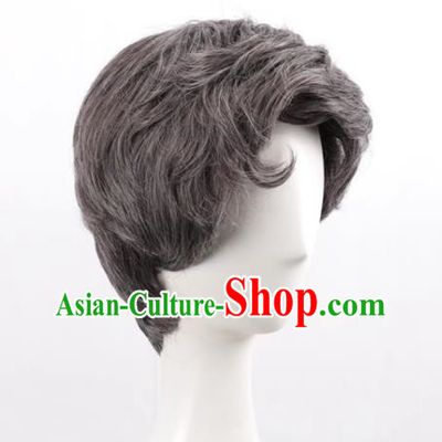 Stage Props Show Grandpa Wig Middle Aged Gray Male Short Hair Hood Cosplay Wig
