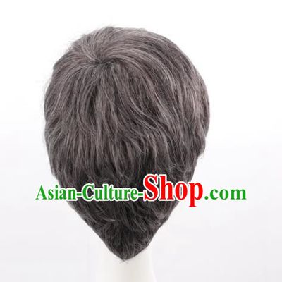 Stage Props Show Grandpa Wig Middle Aged Gray Male Short Hair Hood Cosplay Wig