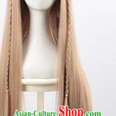 Mixed Flaxen Beauty Peak Braid Style Long Straight Hair Cos Wig