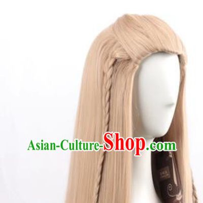 Mixed Flaxen Beauty Peak Braid Style Long Straight Hair Cos Wig