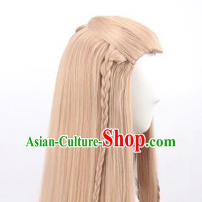 Mixed Flaxen Beauty Peak Braid Style Long Straight Hair Cos Wig