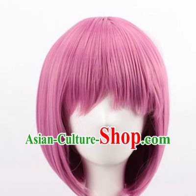 Fengxian Purple Female Short Hair Bobo Bob Hair Button Round Face Air Bangs Internet Celebrity Headgear Wig