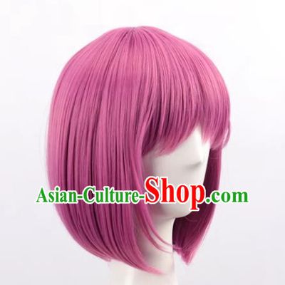 Fengxian Purple Female Short Hair Bobo Bob Hair Button Round Face Air Bangs Internet Celebrity Headgear Wig