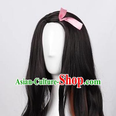 Demon Slayer Cos Brother And Sister Bond Kamado Nezuko Black Gradient Orange Cosplay Wig