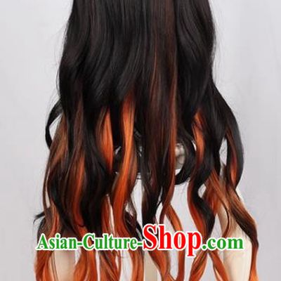 Demon Slayer Cos Brother And Sister Bond Kamado Nezuko Black Gradient Orange Cosplay Wig
