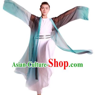 China Han Tang Dance Outfit Classical Dance Costume Stage Performance Clothing Green Outer Garment and White Robe