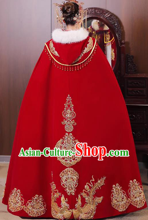 China Ancient Bride Costume Traditional Hanfu Wedding Clothing Embroidered Red Cloak China Ancient Bride Costume Traditional Hanfu Wedding Clothing Embroidered Red Cloak