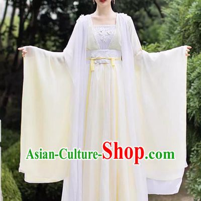 China Classical Dance Clothing Yellow Wide Sleeve Flow Fairy Dress Ancient Princess Costume Traditional Hanfu