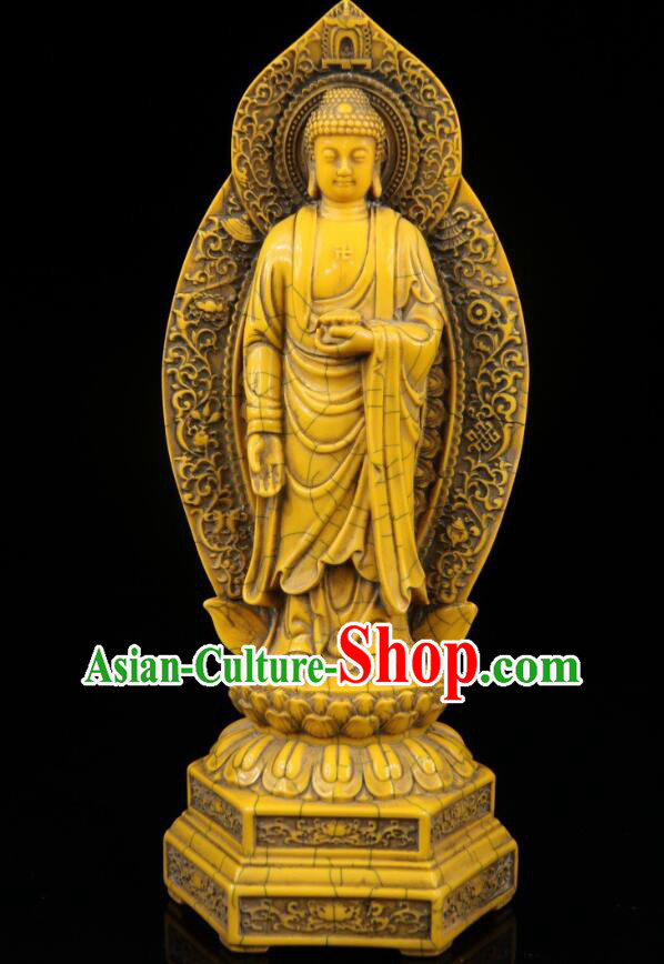 Chinese Ox Bone Carving Collections Handicraft Sculptures Handmade Western Three Buddha Statues