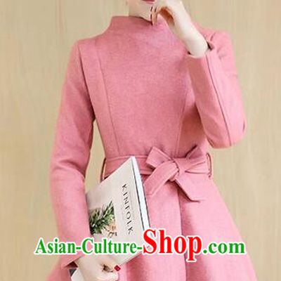 Winter Female Pink Jacket Elegant Woolen Slim Dress Woman Plus Size Costume
