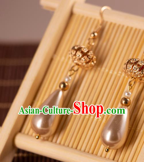 Ancient Bride Pearl Earrings Handmade Hanfu Jewelries China Ming Dynasty Empress Ear Accessories Ancient Bride Pearl Earrings Handmade Hanfu Jewelries China Ming Dynasty Empress Ear Accessories