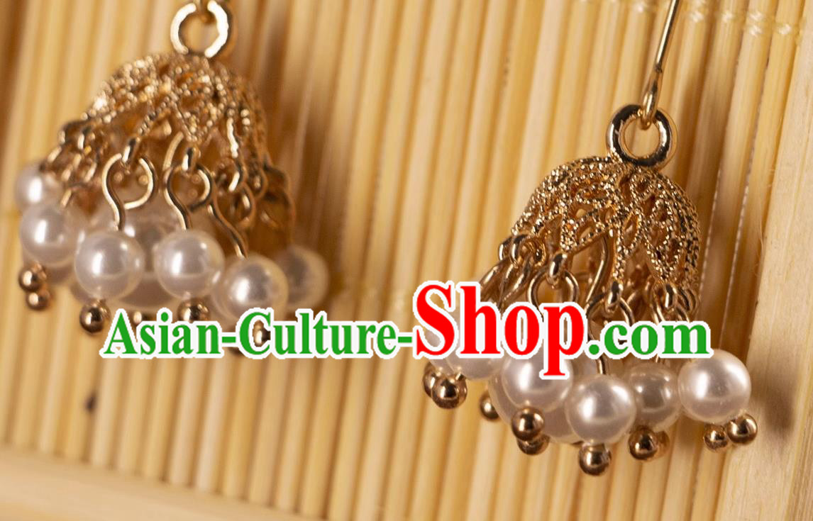 China Ming Dynasty Empress Ear Accessories Ancient Bride Pearl Earrings Handmade Hanfu Jewelries China Ming Dynasty Empress Ear Accessories Ancient Bride Pearl Earrings Handmade Hanfu Jewelries