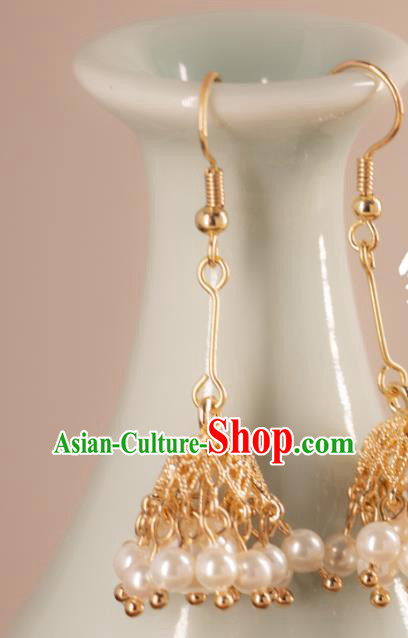 China Ming Dynasty Empress Ear Accessories Ancient Bride Pearl Earrings Handmade Hanfu Jewelries China Ming Dynasty Empress Ear Accessories Ancient Bride Pearl Earrings Handmade Hanfu Jewelries