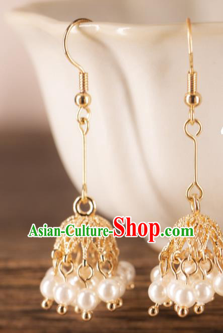 China Ming Dynasty Empress Ear Accessories Ancient Bride Pearl Earrings Handmade Hanfu Jewelries China Ming Dynasty Empress Ear Accessories Ancient Bride Pearl Earrings Handmade Hanfu Jewelries