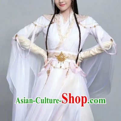 China Ancient Swordswoman Clothing TV Series Till The End of The Moon Fairy Sang Jiu White Dress