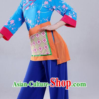 Hakka Style Performance Costume China Folk Dance Blue Outfit Yangko Dance Picking Tea Girl Clothing