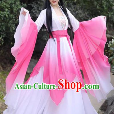 China Ancient Fairy Clothing Tang Dynasty Princess Clothing Traditional Hanfu Pink Wide Sleeve Dress