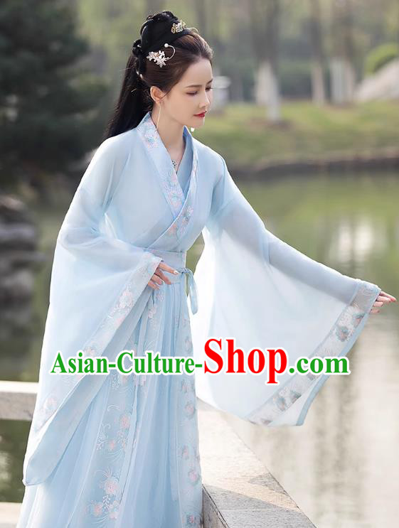 China Traditional Hanfu Princess Blue Dress Ancient Young Lady Clothing Song Dynasty Replicate Clothing China Traditional Hanfu Princess Blue Dress Ancient Young Lady Clothing Song Dynasty Replicate Clothing