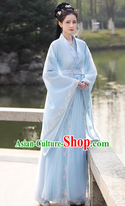 China Traditional Hanfu Princess Blue Dress Ancient Young Lady Clothing Song Dynasty Replicate Clothing China Traditional Hanfu Princess Blue Dress Ancient Young Lady Clothing Song Dynasty Replicate Clothing